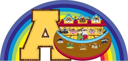 A is for Ark - Noah Alphabet Learning - Biblical Educational Illustration vector