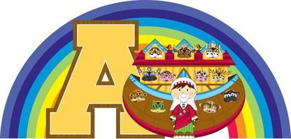A is for Ark - Noah Alphabet Learning - Biblical Educational Illustration vector