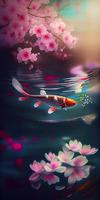 Fish and vibrant closeup cherry blossoms. Ai  generated photo