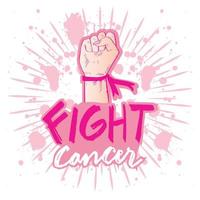 lucha cáncer, mano letras con puño mano mujer. póster para pecho cáncer conciencia mes. vector