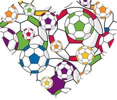 Cartoon Soccer Footy Balls in Heart Pattern - Sports Illustration vector