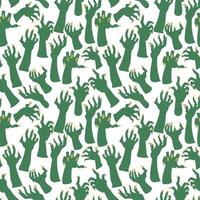 A pattern of dead man's hands, zombie hands trying to grab each other. Attacking green hands. It is well suited for Halloween-style decoration of paper and textile products. Scary hands on a white vector
