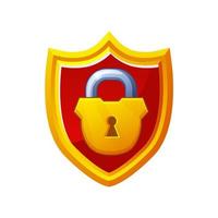 Golden shield award and padlock icon. Vector Game icon. Block and security.