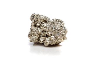 Macro mineral stone Pyrite gold on white background photo