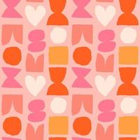 Cute and simple pattern with cut out abstract shapes. Colourful seamless texture with heart, circle, square and abstract figures. Hand drawn modern background in vivid colours vector