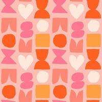 Cute and simple pattern with cut out abstract shapes. Colourful seamless texture with heart, circle, square and abstract figures. Hand drawn modern background in vivid colours vector