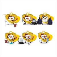 Cleaning service yellow love open gift box cute cartoon character using mop vector