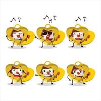 un imagen de amarillo amor abierto regalo caja bailarín dibujos animados personaje disfrutando el música vector