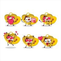 Yellow love open gift box cartoon character with love cute emoticon vector