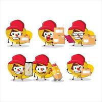 Cartoon character design of yellow love open gift box working as a courier vector