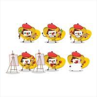 Artistic Artist of yellow love open gift box cartoon character painting with a brush vector