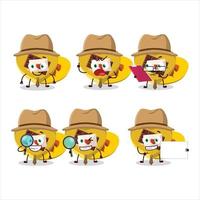 Detective yellow love open gift box cute cartoon character holding magnifying glass vector