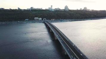 Aerial view of the metro bridge in Kiev, Ukraine. Lively traffic video