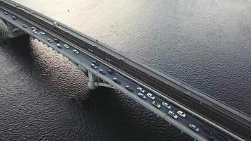 Aerial view of the metro bridge in Kiev, Ukraine. Lively traffic video