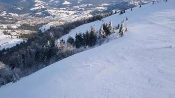 Carpathian mountains covered with snow and strong wind. Clear frosty weather video