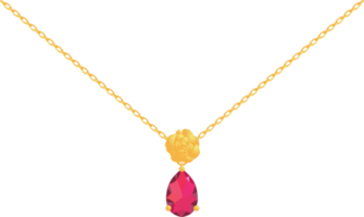 Gold chain necklace  with red gemstone and rose gold png