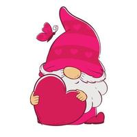 Dwarf in a red hat holds a heart in his hands vector