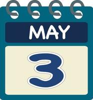 Flat icon calendar 3 of May. Date, day and month. Vector illustration . Blue teal green color banner. 3 May. 3rd of May.