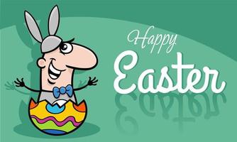 cartoon man in Easter Bunny costume hatching from egg vector
