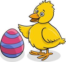 Easter chick with coloered egg cartoon illustration vector