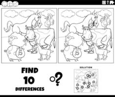 differences game with comic farm animals coloring page vector