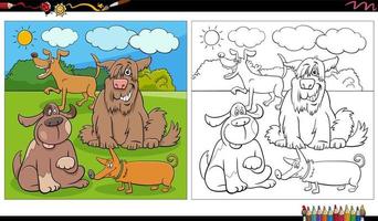 cartoon dogs characters group in the park coloring page vector