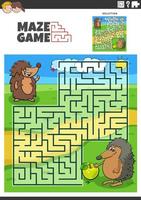 maze game with cartoon hedgehogs animal characters vector