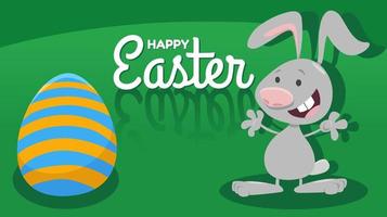 contento dibujos animados Pascua de Resurrección conejito con pintado huevo saludo tarjeta vector