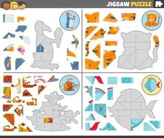 jigsaw puzzle games set with funny cartoon animals vector