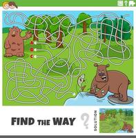 find the way maze game with cartoon bears characters vector