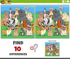 diferencias juego con dibujos animados de pura raza perros vector