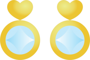 Gold earring heart shape with diamond PNG