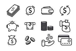 A set of money icons. Elements in the set Money, wallet, piggy bank, coins, bag of money, credit cards vector