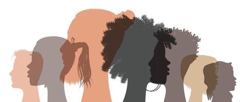 Multiracial Man and Woman Silhouettes Of Different Apearance - Diversity Concept vector