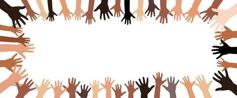 Colorful Human Hands With Different Skin Colors and White Background vector