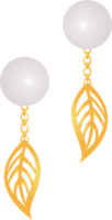 Gold earring leaf and pearl PNG