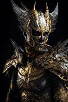 Male daemon warrior in black and gold armor photo