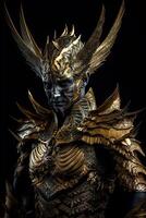 Male daemon warrior in black and gold armor photo