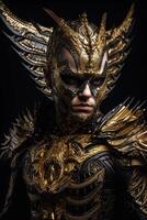 Male daemon warrior in black and gold armor photo