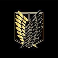 Shield emblem with wings in gold color. Great for sticker or t-shirt design. vector