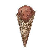 A hand-drawn colored sketch of a waffle cone with ice cream. Vintage illustration. Element for the design of labels, packaging and postcards. vector