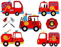 Vector set of fire engine cartoon with firefighter element