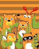 Vector cartoon of funny woods animals in hand drawn style