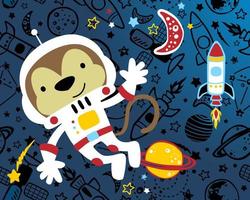 Funny monkey cartoon in astronaut costume on seamless pattern space element background vector