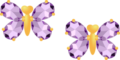 guld örhänge med lila ädelsten fjäril form png