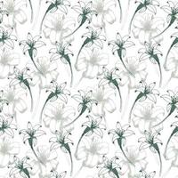 Daylily vector seamless pattern. Hand drawn flowers of day lily on white background. Design for wedding decor, wallpapers, curtains, textile, wrapping paper. Retro pattern.