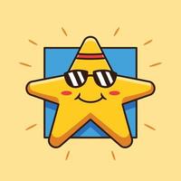Cute Star Character Sunbathing With Sunglasses Vector Cartoon Illustration