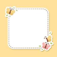 Cute Square Floral Butterfly Frame. Spring Summer Border Vector Illustration.