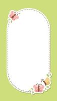 Cute Floral Butterfly Frame. Spring Summer Vertical Border Vector Illustration.