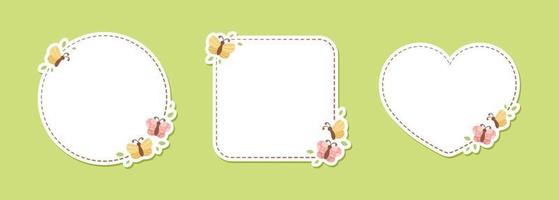 Cute Floral Butterfly Frame Set. Spring Summer Border Vector Illustration.